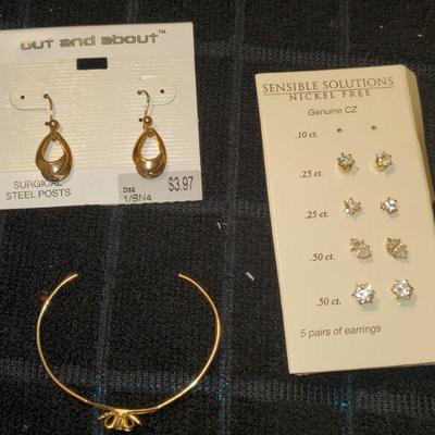 Gold Tone Earrings and Bracelet 