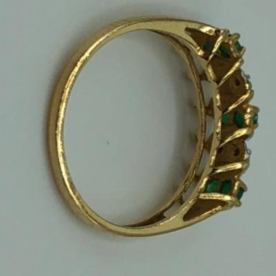 Ring, 14k, diamond and jade