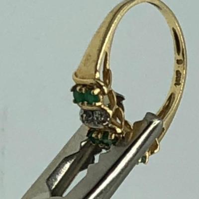 Ring, 14k, diamond and jade