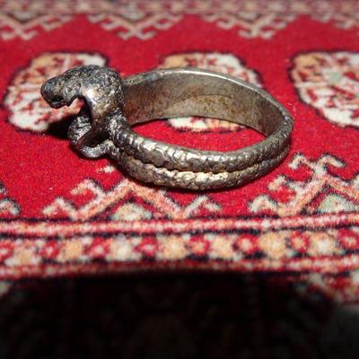 Silver Tone Cobra Snake Mens Ring  
