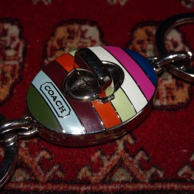 Vintage Coach Key Ring Holder, Striped Rainbow 