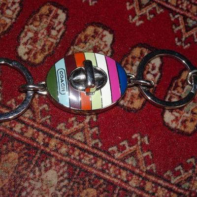 Vintage Coach Key Ring Holder, Striped Rainbow 