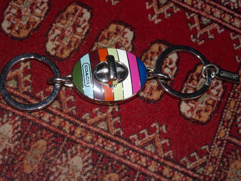 Vintage Coach Key Ring Holder, Striped Rainbow
