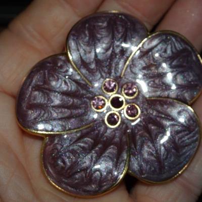 Purple Flower Pin, Rhinestone, Lavender Flower Brooch 
