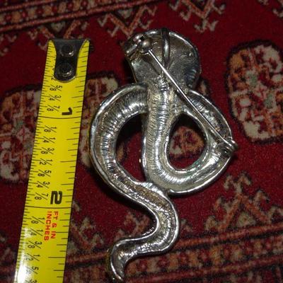 Cobra Snake Brooch Pin, Rhinestone Snake Pin