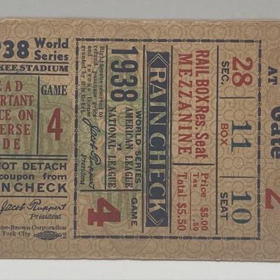 Lot A1: 1938 World Series Vintage Ticket Stub Yankee Stadium