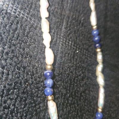 14K Fresh Water and Blue Lapis Necklace 