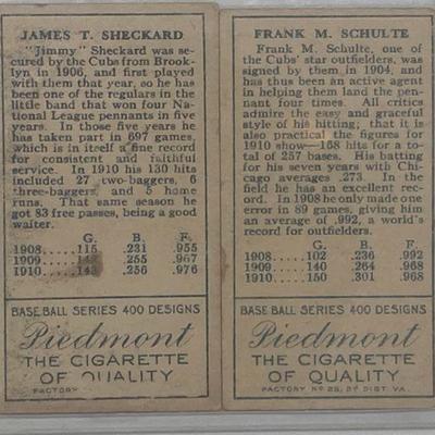 Lot A11: Pair 1911 T205 Piedmont Tobacco Cards Frank Schulte James Sheckard