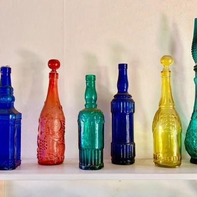LOT 36 COLORED GLASS BOTTLES