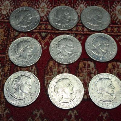 1979 Susan B. Anthony Dollars, (9) coins, Denver Mint Mark, Lot R-13