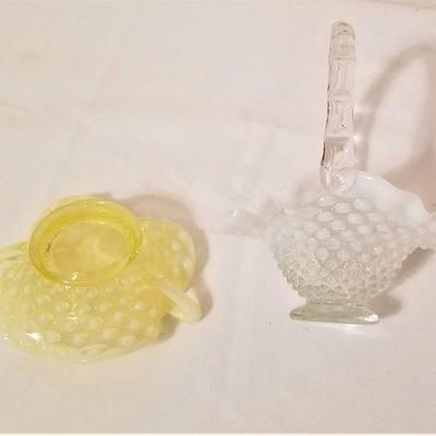 Lot #57  Two piece vintage glass lot - Vaseline Compote and Glass basket