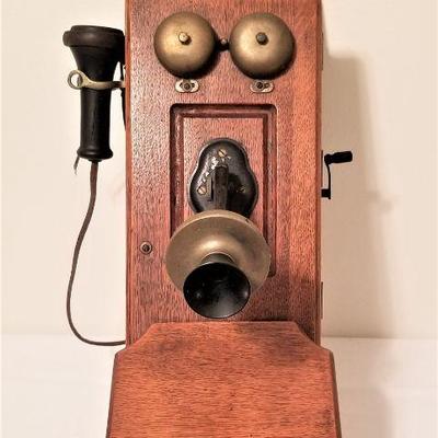 Lot #60  Antique Oak Telephone - Wall Mount