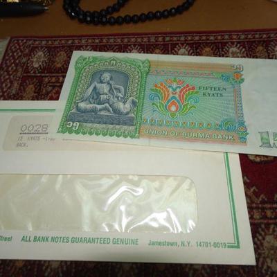 1986 Myanmar Burma 15 Kyats Banknote, General Aung San Left Center - Lot - 10
