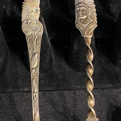 Set of 5 Sterling Indian Chief Collector Spoons 