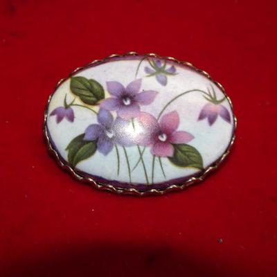 Porcelain Violet Brooch, Victorian Style Brooch 
