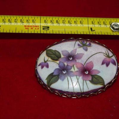 Porcelain Violet Brooch, Victorian Style Brooch 