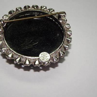 Beautiful Black Onyx and Rhinestone Brooch, Made in West Germany 