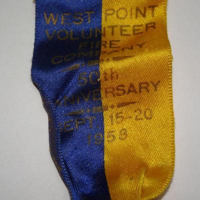 1958 West Point Volunteer Fire Company Service Ribbon, 50th Anniversary 