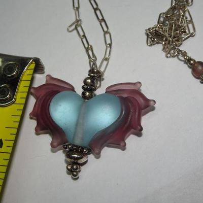 Glass Heart Pendant with Silver Tone Chain 