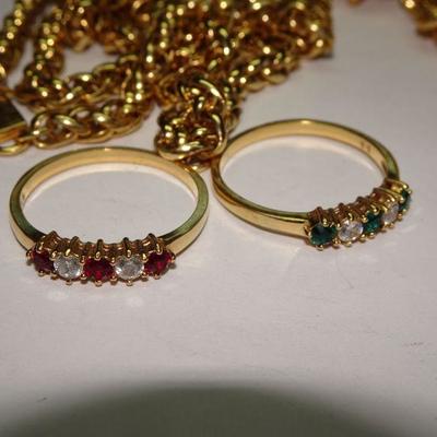 Gold Tone Jewelry Lot, Necklaces, Belt, Rings Size 9 