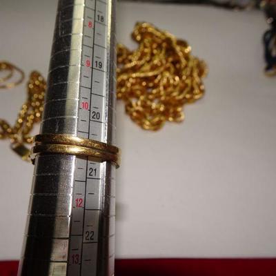 Gold Tone Jewelry Lot, Necklaces, Belt, Rings Size 9 