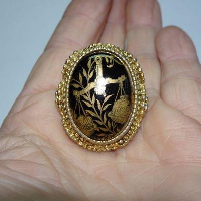 Filigree Brooch & Enamel Ring, Black & Gold 