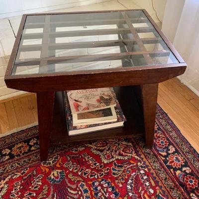 LOT 11 GLASS OVER LATTICE WOOD DRINK TABLE