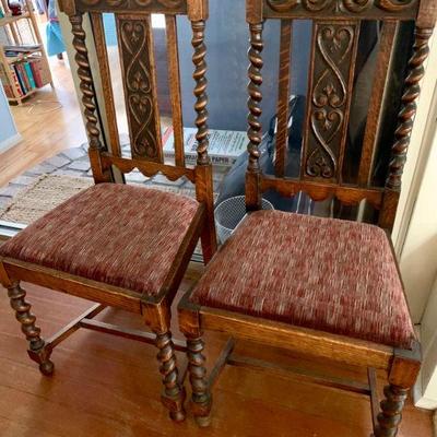 LOT 42 PAIR ANTIQUE BARLEY TWIST SIDE CHAIRS