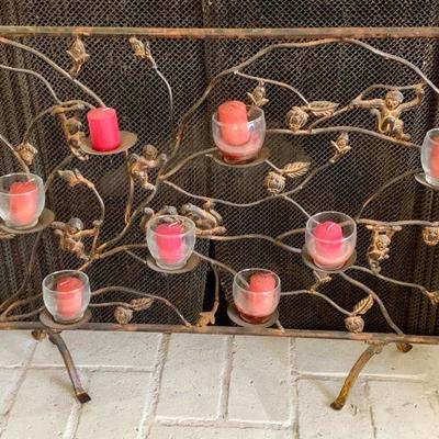 LOT 50 DECORATIVE FIREPLACE SCREEN WITH CANDLES