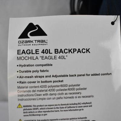 Ozark Trail Hiking Backpack Eagle, 40L Capacity, Blue - New