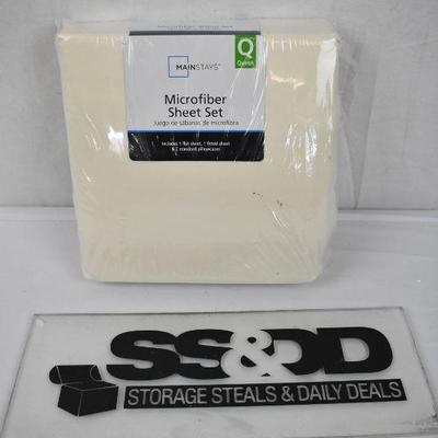 Mainstays Queen Size Microfiber Sheet Set, Ivory Color - New