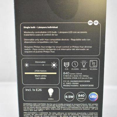 Philips Hue White A19 Smart Light Bulb, 60W LED, 1-Pack. Open Box - New