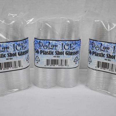 3 Packages 1 oz Plastic Shot Glasses, 50 in each package - New
