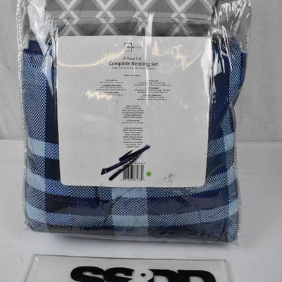 Mainstays Luxe Plaid 8 Piece Bed in a Bag Bedding Comforter Set, Full Blue - New