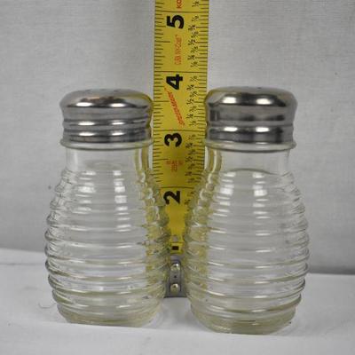 Glass Salt & Pepper Shakers, Beehive Shape, 2 oz Each, with SS Toppers - New