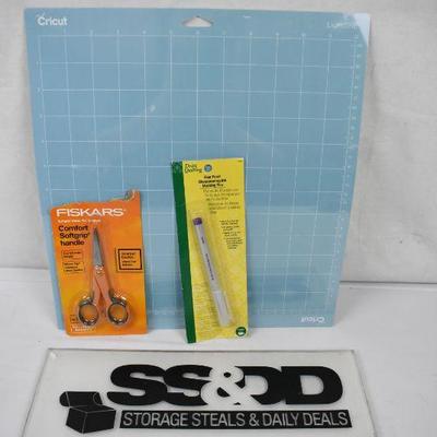 3pc Crafting: Fiskars Softgrip Scissors, Cricut Mat 12x12, Marking Pen - New