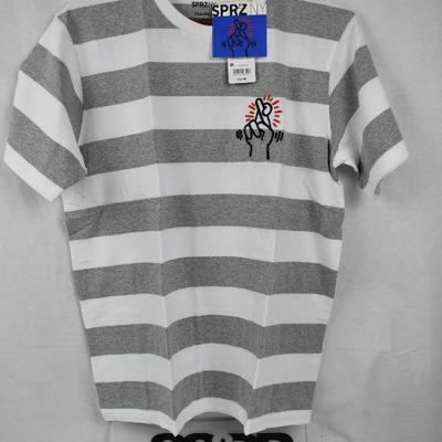 Gray & White Striped T-Shirt, SPRZ NY Keith Haring Size Medium - New