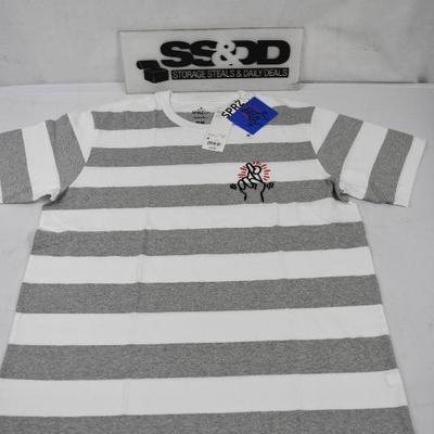 Gray & White Striped T-Shirt, SPRZ NY Keith Haring Size Medium - New