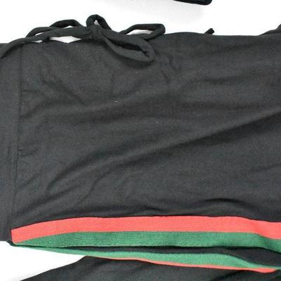 2 pc AthLeisure Outfit. Black w/ Red/Green Stripes, Size Large, Super Soft - New