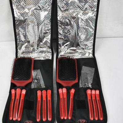 2 Sets Hot Hair Tools Cool Carry Bag with Brush, Comb & Styling Clips - New