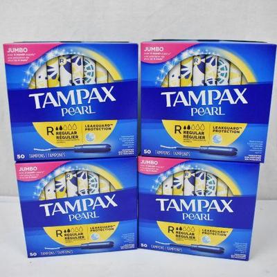 Tampax Pearl Tampons, 4 Boxes, 50 in each box - New