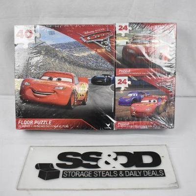 Disney Cars 3 Puzzle Pack, Set of 3 Puzzles, 40 pc, 24 pc, 24 pc - New