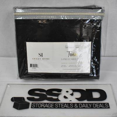 Twin Sheet Set by Sweet Home, Black, 1800 Thread Count - New