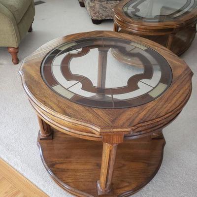 Lot 7: Round Side Table with Faux Stained Glass Design 