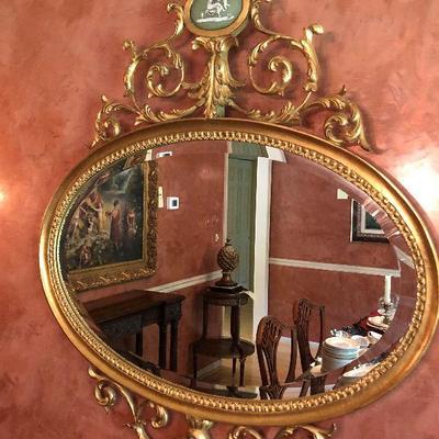 D6: Gold Gilt Ornate Oval Mirror!