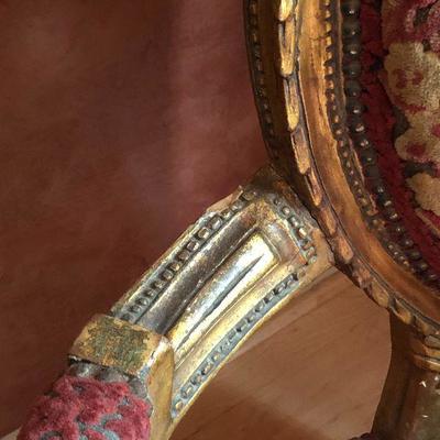 D7: Pair of Antique Tapestry Chairs w/ Gold Leaf