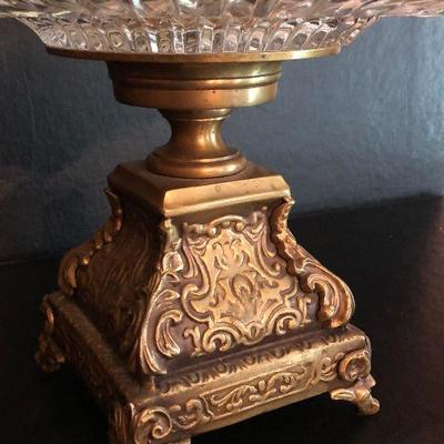 D10: Tidbit/Cake Tiered Brass and Cut Glass Pedestaled Server