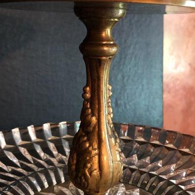 D10: Tidbit/Cake Tiered Brass and Cut Glass Pedestaled Server