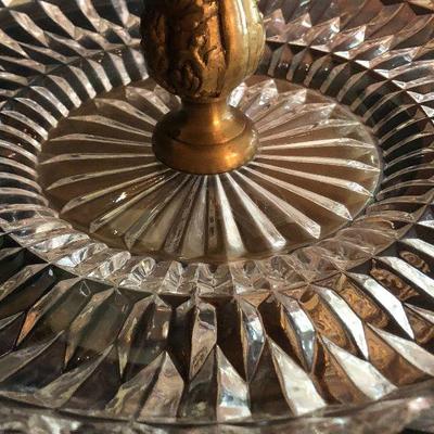 D10: Tidbit/Cake Tiered Brass and Cut Glass Pedestaled Server