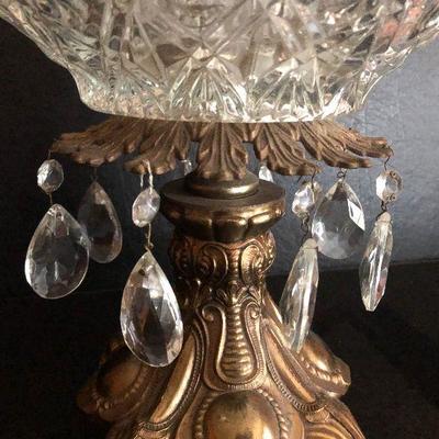 D16: Antique Centerpiece, Large Pedestal Cut Glass with Crystals